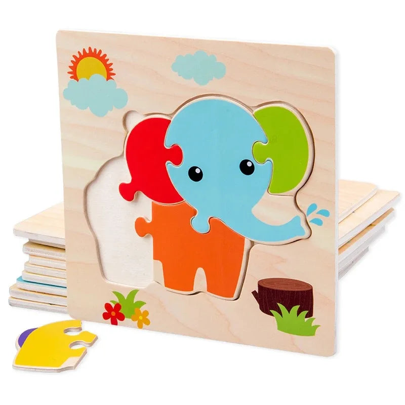 Wooden 3D Puzzles Tangram Shapes Learning Educational Cartoon Animal Intelligence Jigsaw Toys For Children Gift