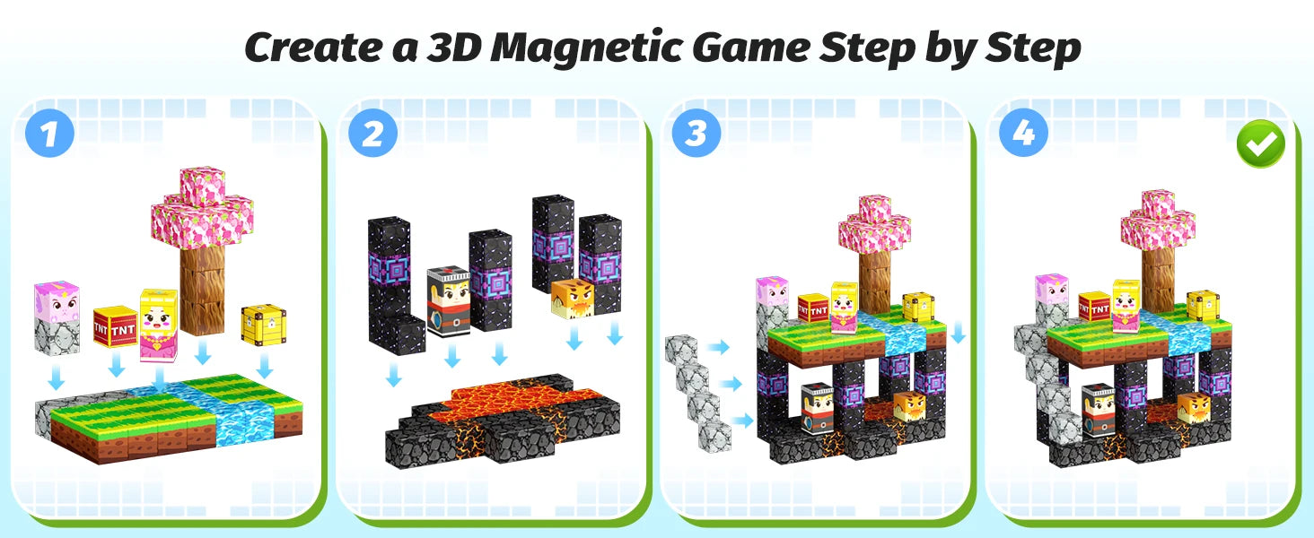 Magnetic Building Blocks Mine World Magnet Cube Set STEM Montessori Sensory Toy for Kids Boys Girls Ages 3+ DIY Model Children