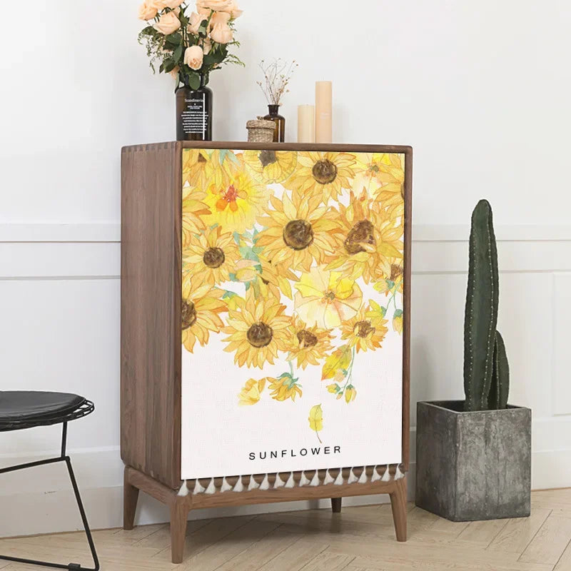 Sunflower Cactus Plant Cabinet Curtains Punch-free Nordic Half-curtain Dust Cover for Shoe Shelf Kitchen Storage Shelf Curtains