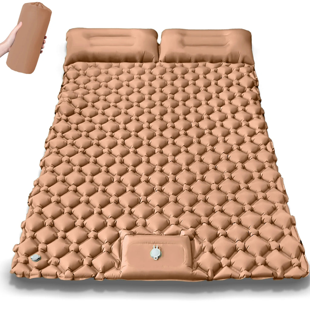 Hot Sale! 2025 Upgrade! Double Air Mattress Camping Blow Up Bed w/Built-in Pump Waterproof Portable Thickened for Outdoor Travel