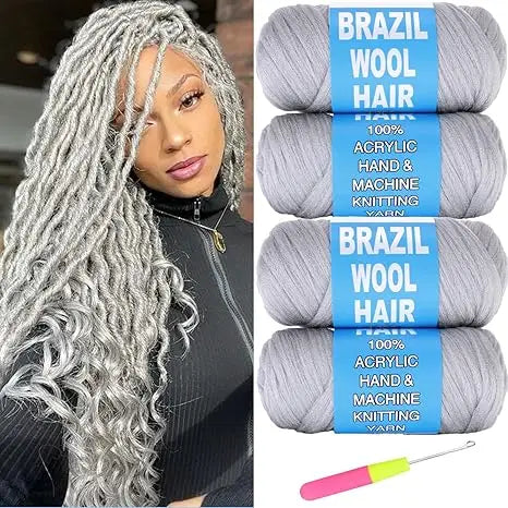 4 Pcs Brazilian Wool Synthetic Hair for Braids Acrylic Hand Knitting Yarn for Braiding Hair  Crochet Hair Extension