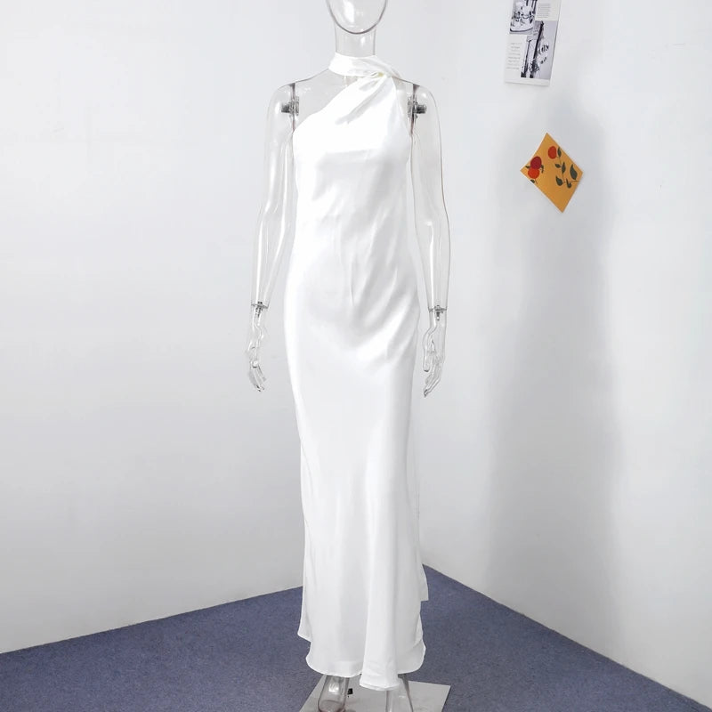 Elegant Satin Ribbons Halter Party Dress Women's Sexy Backless Off Shoulder Sleeveless Robes 2026 Summer New Lady Evening Gowns