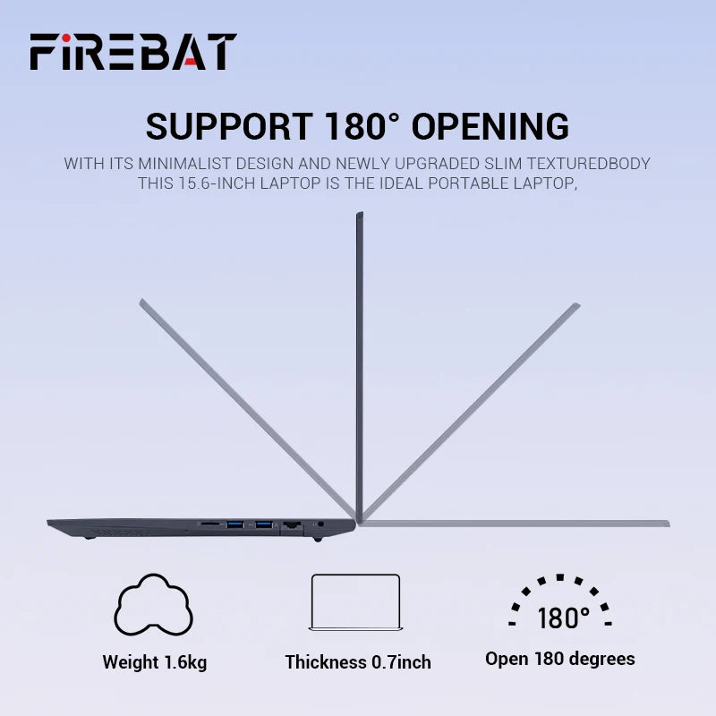 Firebat AT15 Laptop — 15.6″ FHD, Intel N150 (Up to 3.6GHz), 16GB RAM, 1TB SSD, Windows 11 Pro, Backlit Keyboard, Wi-Fi 5