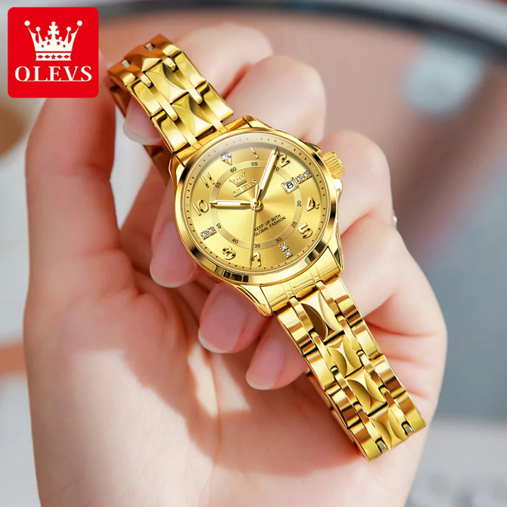 OLEVS Top Brand Fashion Trend Quartz Women Watch High Quality Stainless Steel Luminous  Waterproof Luxury Original Ladies Watch