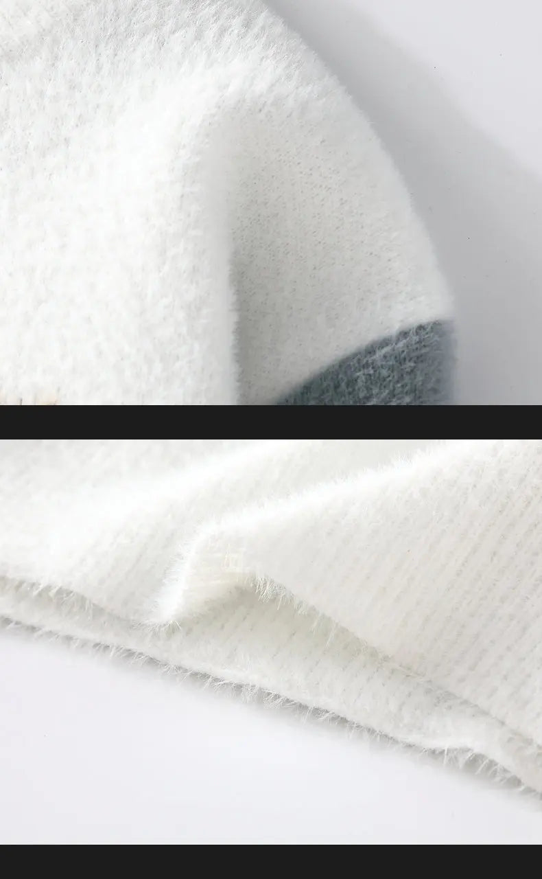 Round Neck Sweater Men's Autumn and Winter Fleece Thickened Imitation Mink Fur Base Coat Warm Base Coat Winter Top