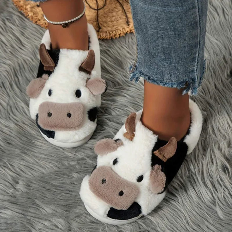 Soft Cow Slippers for Women - Cozy Animal-Themed Home Shoes Fluffy Winter Shoes for Women House Slippers