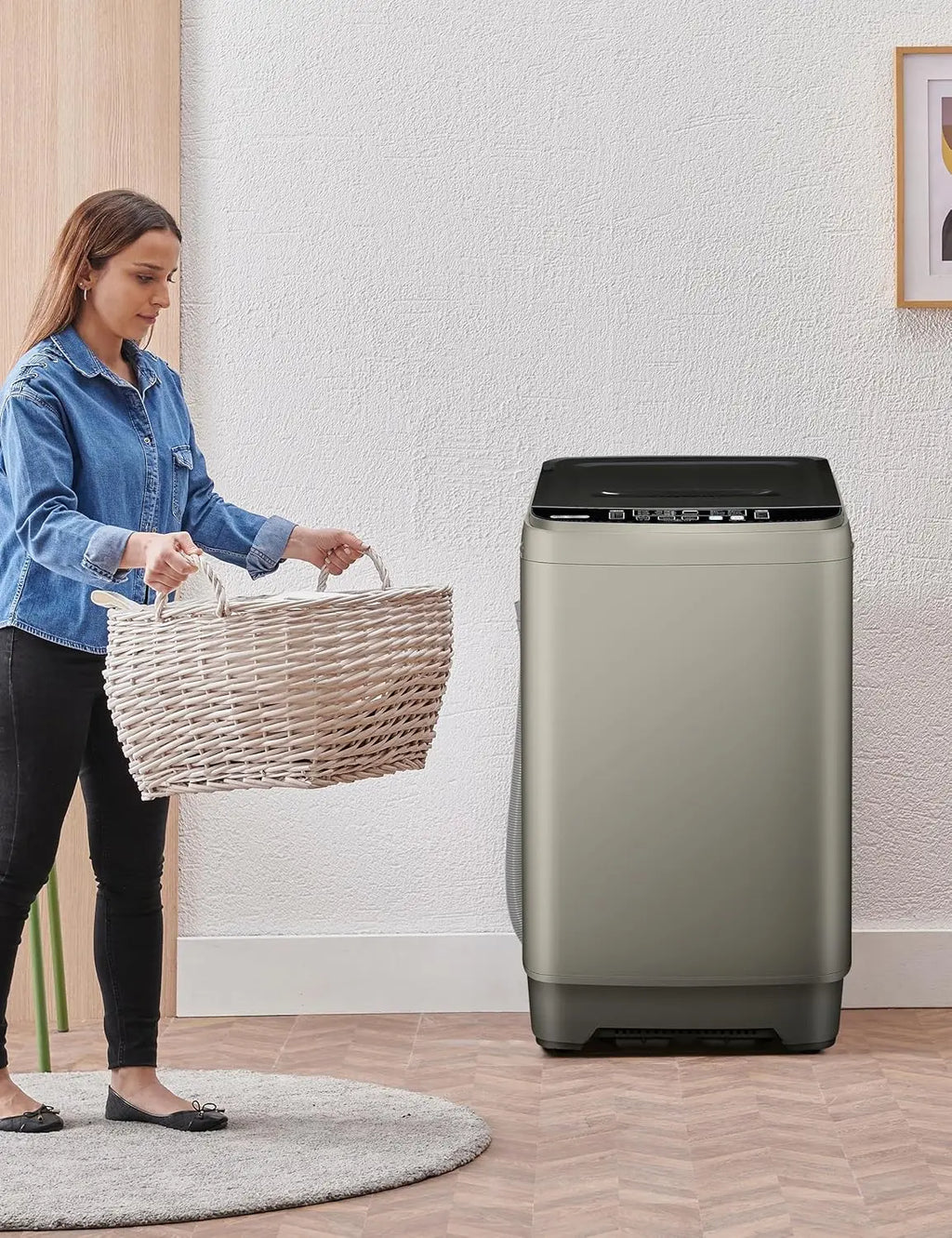 Save Energy Full Automatic Glod Washing Machine with LED Display 17.7 lbs Portable Washer Drain Pump 10 Programs&8 Water Levels