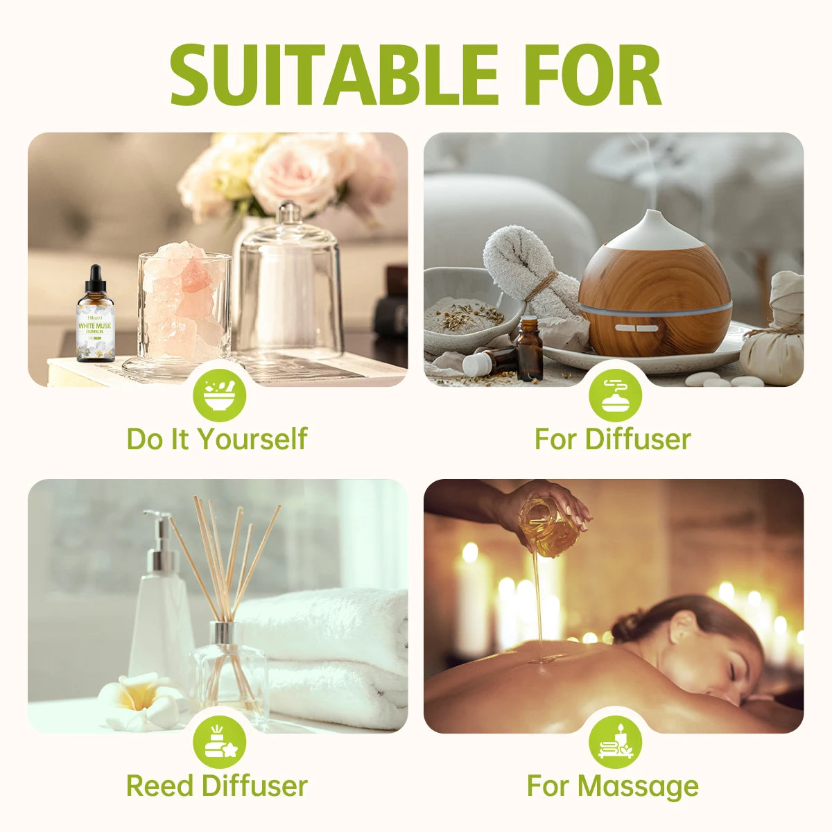 100ml-60ml-30ml WHITE MUSK,Suitable for body care and aromatherapy diffusers, spa, hair care, household products.