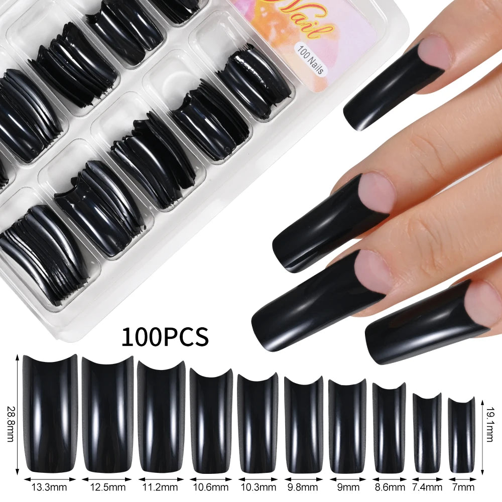 100Pcs DIY Acrylic Gel French Nail Art Colored French Tips False Nail Art Tips Extension Manicure Fake Nail Makeup Beauty Health