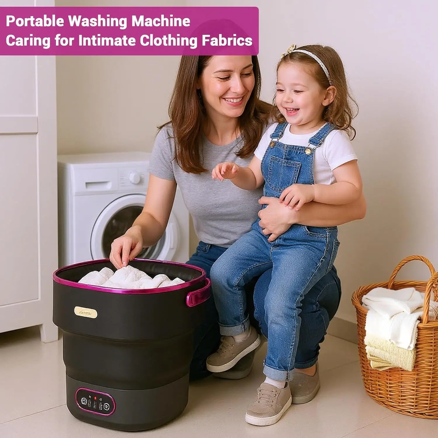 Portable Washing Machine 13L Foldable Mini Washer with with 4 Modes and Spin Basket Deep Cleaning of Underwear Baby Clothes