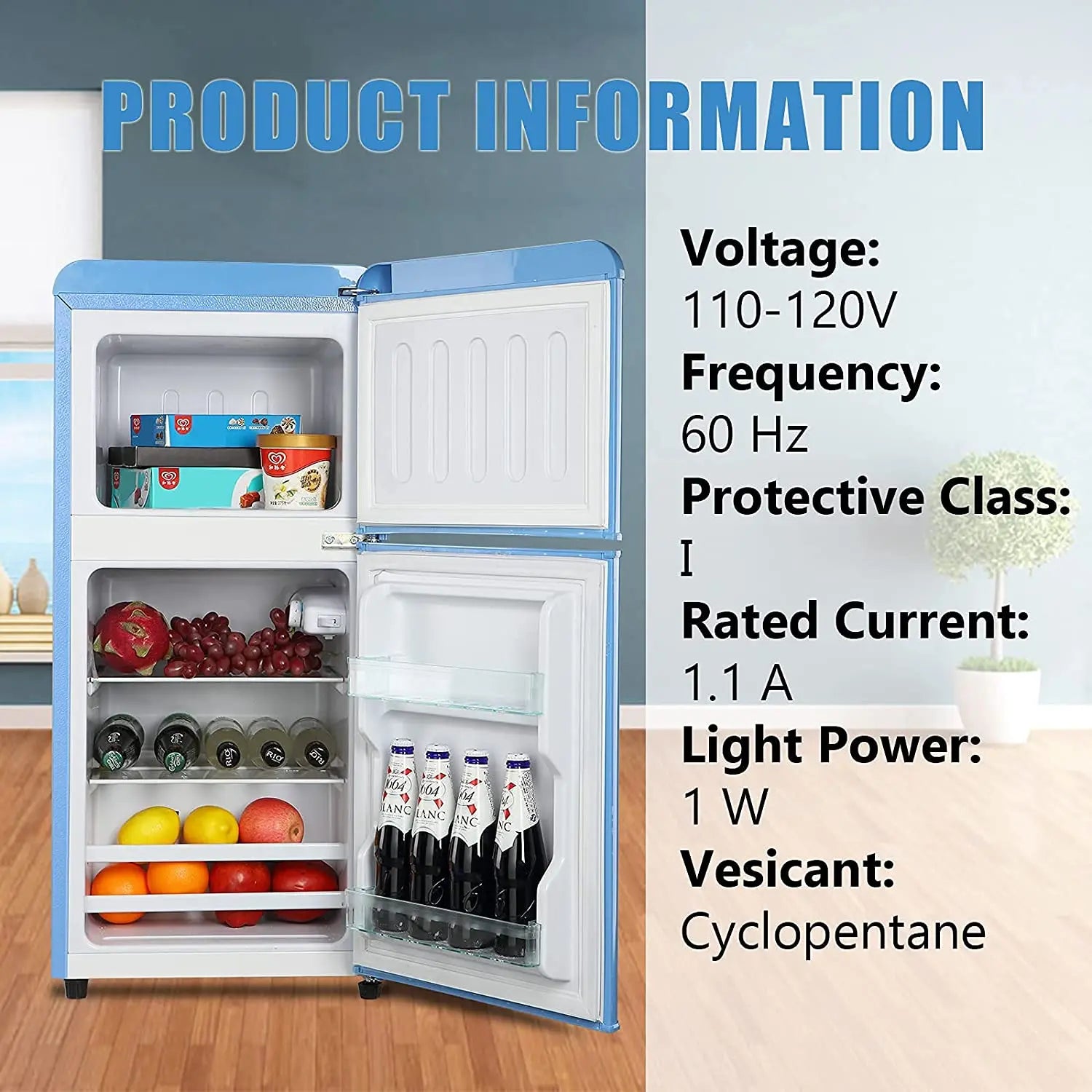 3.2 Cu.ft  Double Door Compact Refrigerator, Mini Fridge with Freezer, Retro Design Small Drink Chiller for Home, Office