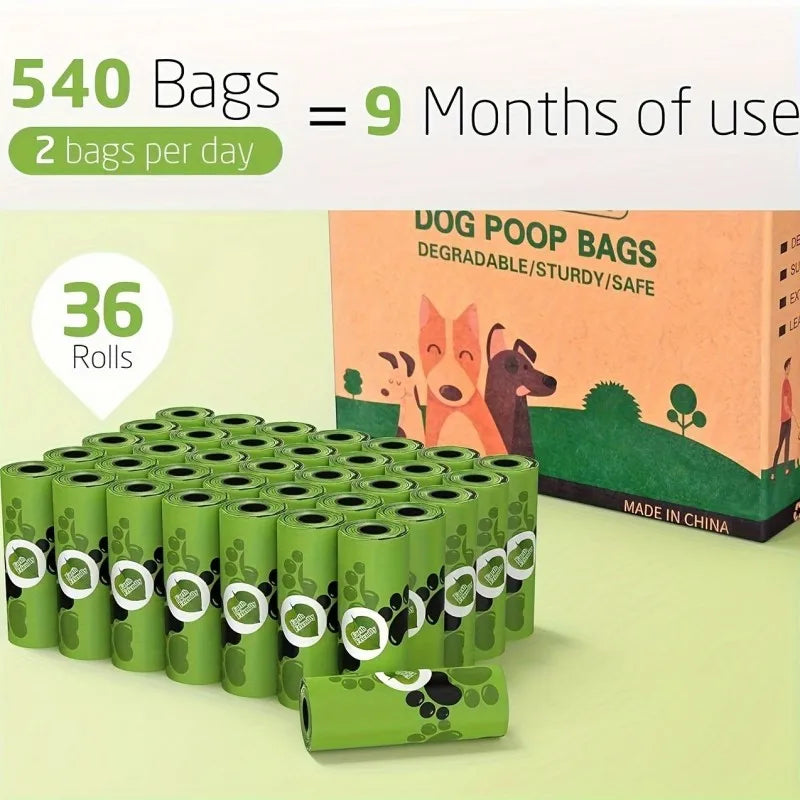 Biodegradable Pet Waste Bags  - Extra Thick Poop Bags for Dogs & Cats, Portable Roll with Dispenser, Eco-Friendly & Lea
