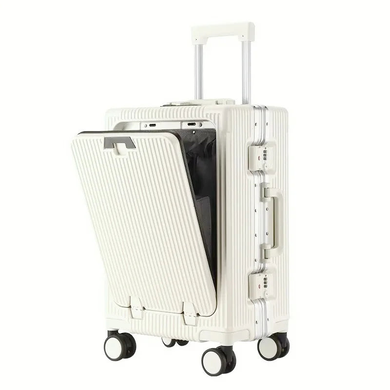 Front-Opening Carry-On Luggage with USB Port & Aluminum Frame