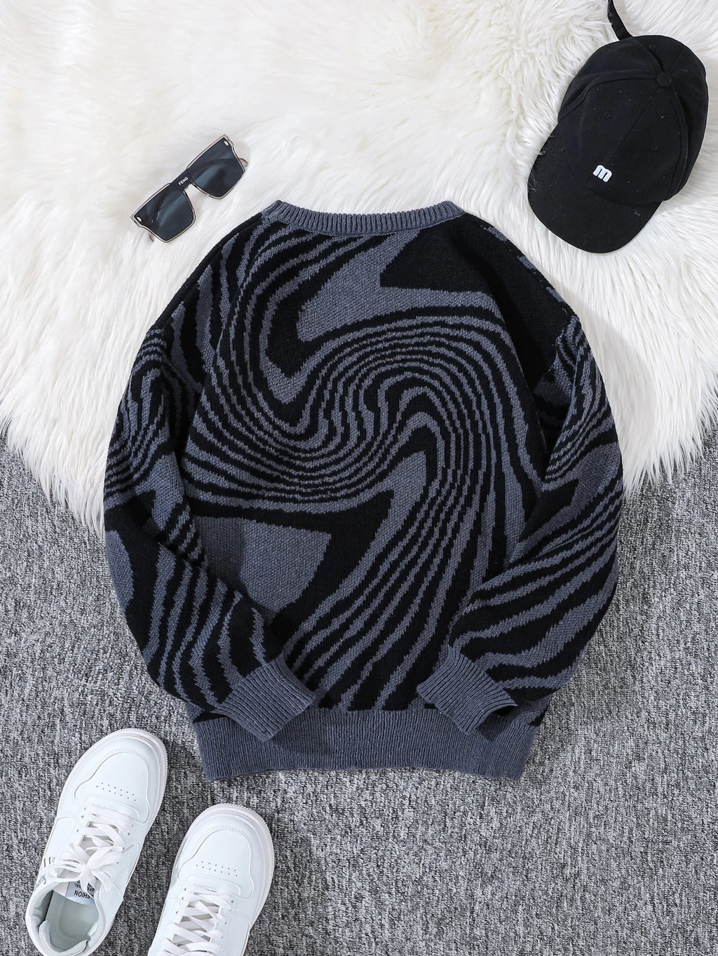 New Popular Autumn and Winter Maze Jacquard Pattern Pullover Sweater Casual Round Neck Contrast Color Knitted Men's Pullover