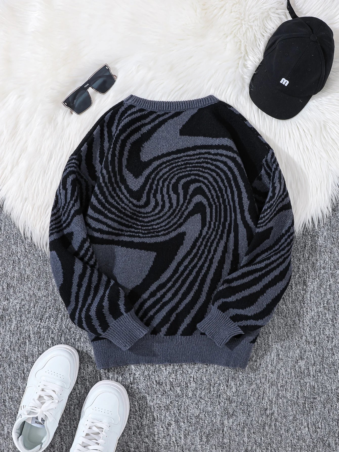 New Popular Autumn and Winter Maze Jacquard Pattern Pullover Sweater Casual Round Neck Contrast Color Knitted Men's Pullover