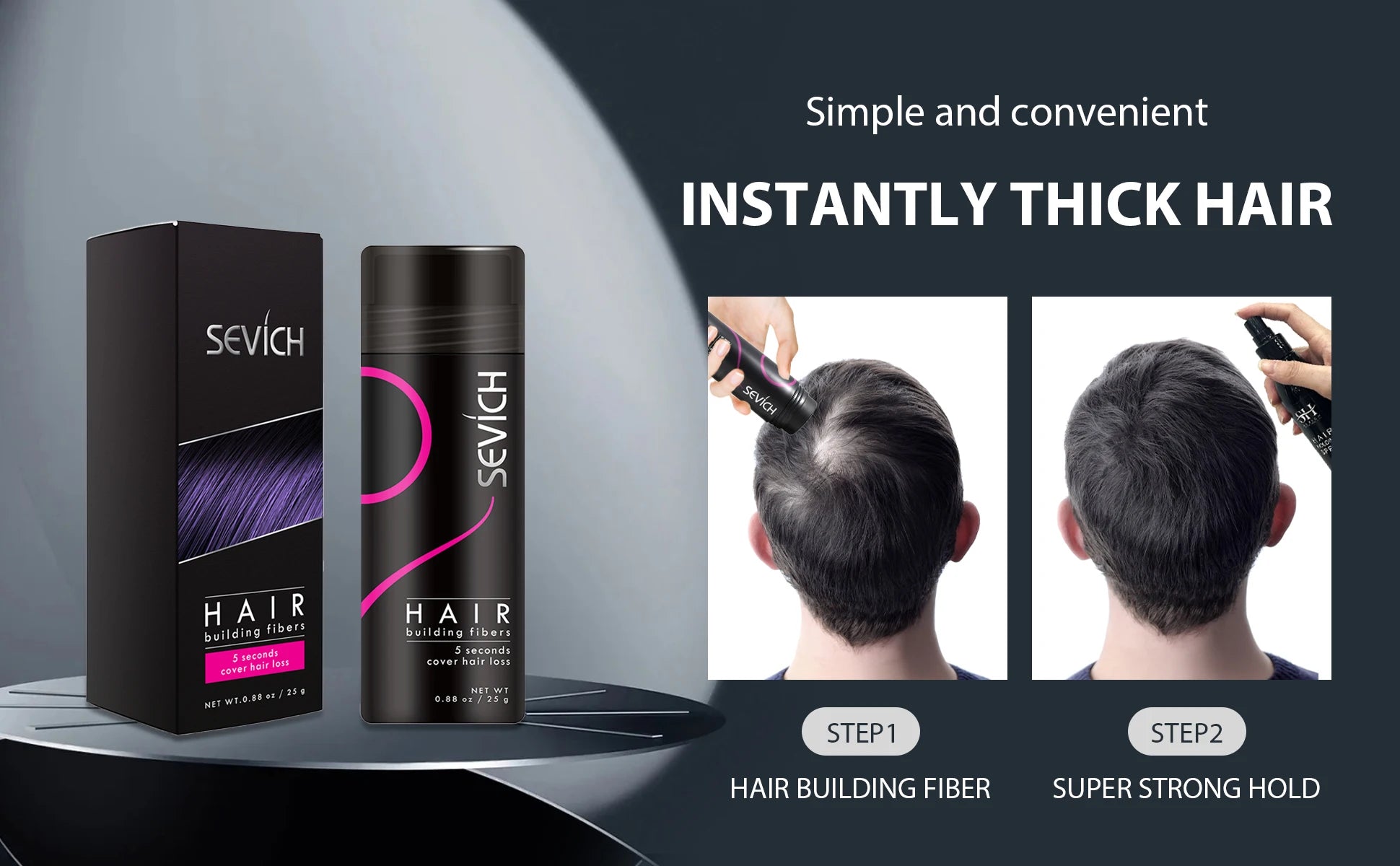SEVICH Keratin Hair Fiber Set – Covers Sparse Hair & Bald Spots (25g)