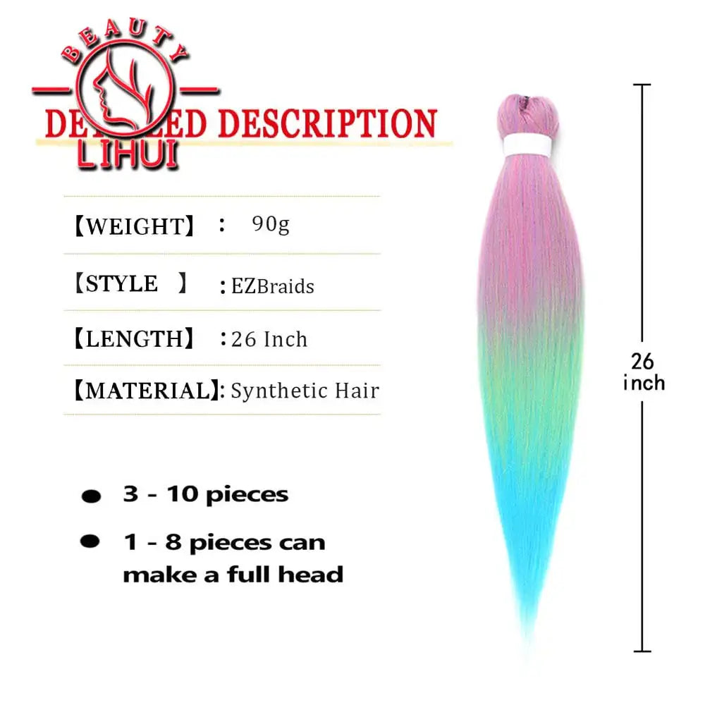 LIHUI Pre-Stretched Jumbo Braids — 26" 90 g Synthetic (Red/Pink, Frosted Colors)