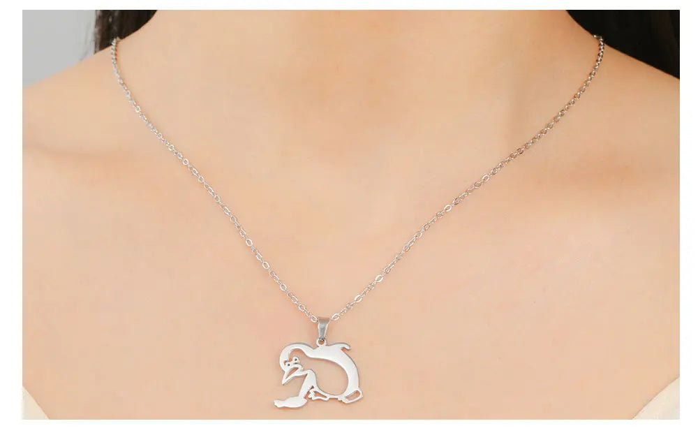 Walking Penguin Pendant Necklace | Stainless Steel Animal Chain for Women