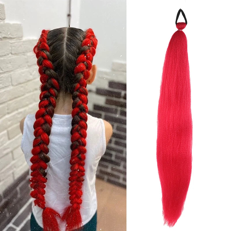 Synthetic Purple Hair Ponytail with Elastic Rubber Band Long Yaki Straight Ponytail for DIY Braiding for Christmas Halloween Use