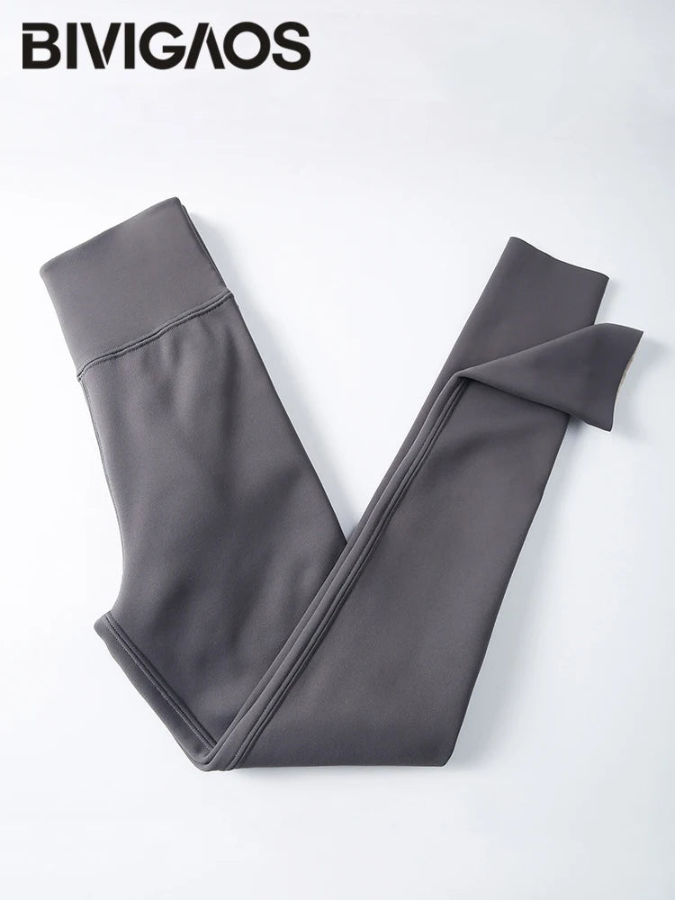 BIVIGAOS Snowflake Velvet Warm Sharkskin Leggings — Fleece-Lined High-Waist Winter Pants for Women