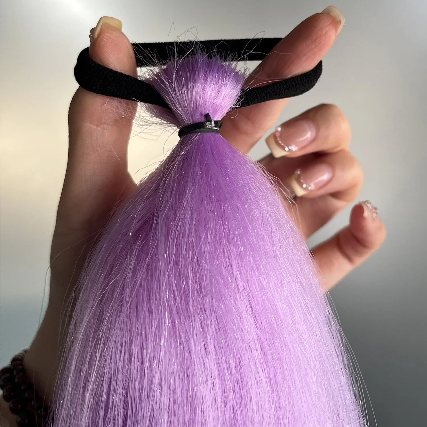 Synthetic Purple Ponytail Extension with Rubber Band Long Straight DIY Braided Pony Tail Hairpiece Women Hair Accessories