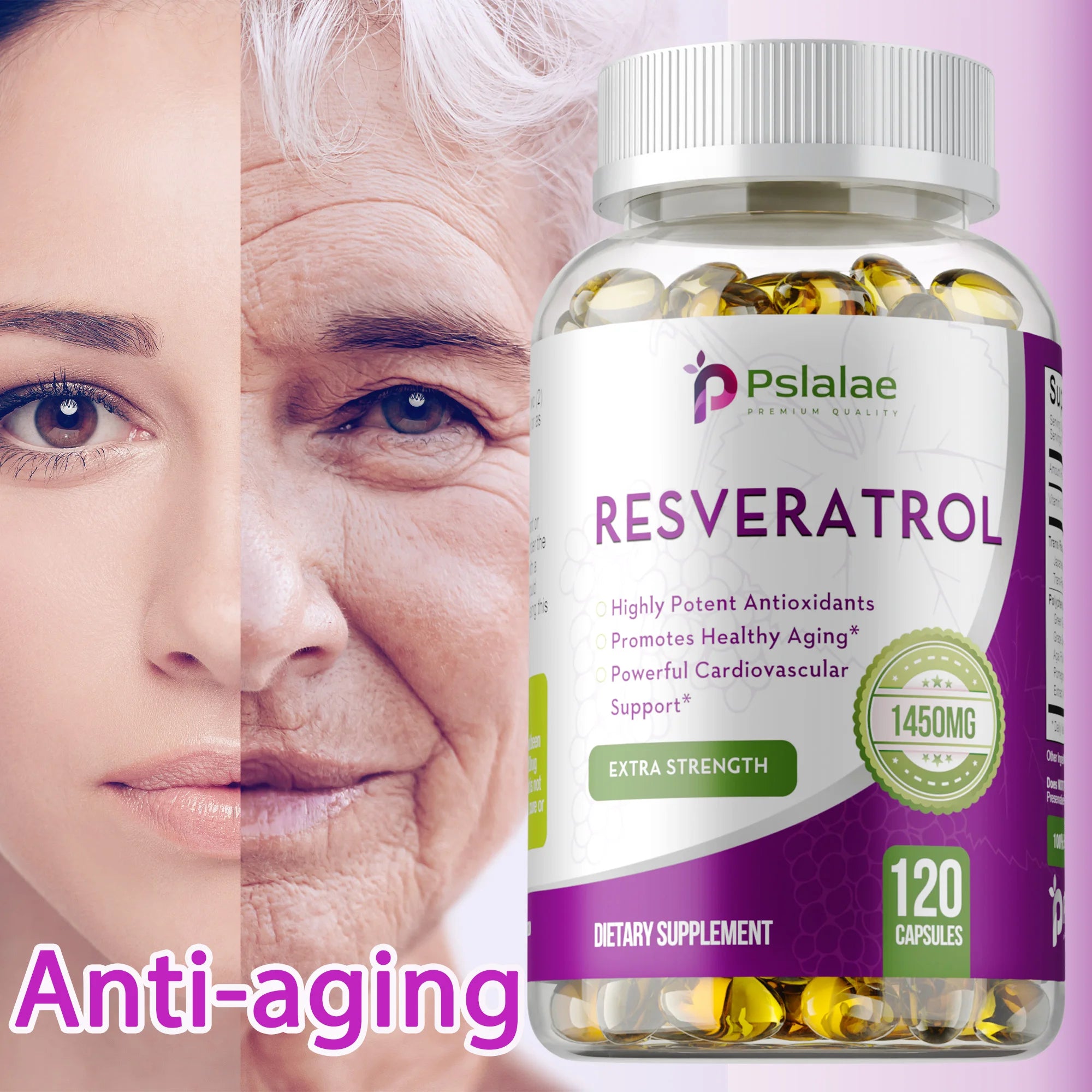 Pslalae Trans-Resveratrol Capsules – With Vitamin C, Green Tea & Grape Seed | Anti-Aging Antioxidant for Skin, Immunity & Vitality (120 Capsules)