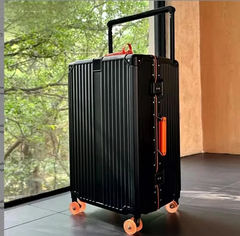 Aluminum Frame Wide Handlebar Rolling Luggage with Colorful Silent Spinner Wheels and TSA Lock Large Capacity Trolley Suitcase