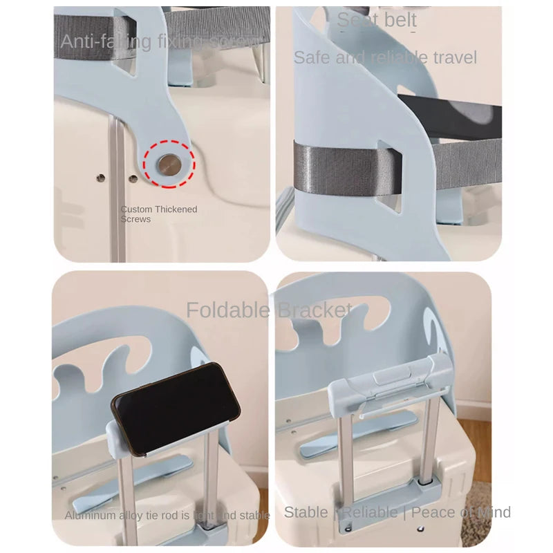 2025 New suitcase for children can Sit 20/22 inch Ride on Luggage Front Opening Sturdy Thickened Travel suitcase with Cup Holder