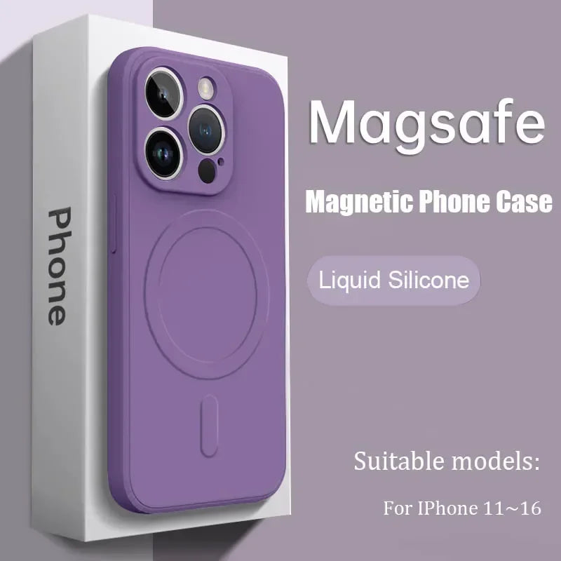 Luxury For Magsafe Liquid Silicone Soft Phone Case For IPhone 16 15 14 13 12 17 Pro Max Plus Magnetic Wireless Charging Cover