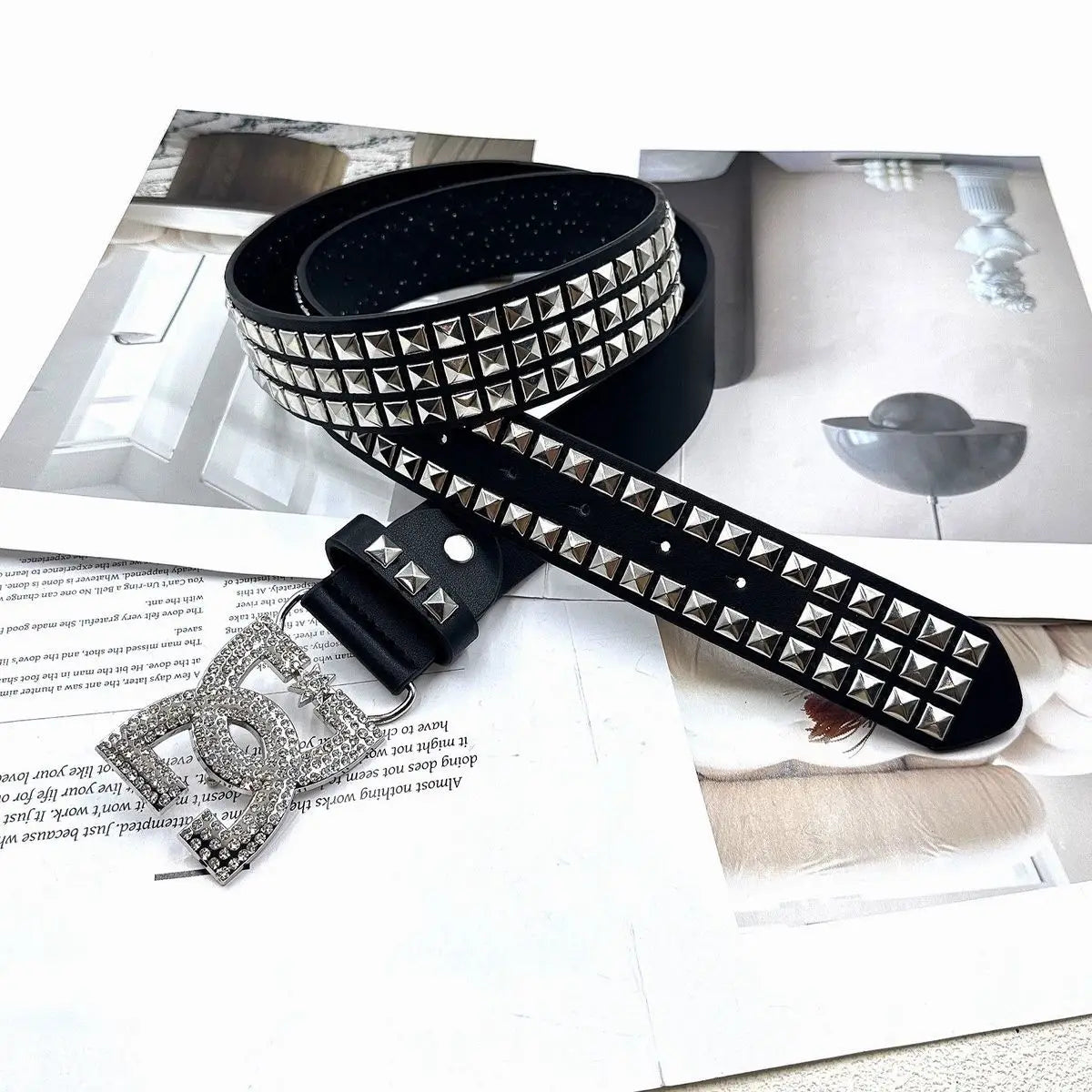 YK2 luxury·hot girl women's rhinestone belt, unique punk fashion rivet leather belt, versatile embedded decorative belt