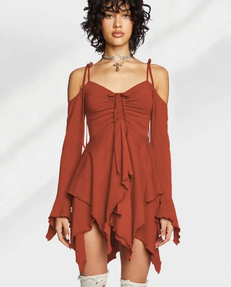 Sexy Asymmetrical Sling Dr Performance Costume loween Irregular Strapl Gown Women's Faion Autumn 2024