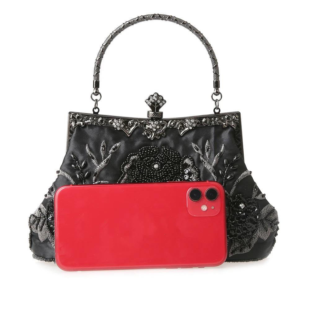 SHELKSBAG 1920s Gatsby Women Vintage Clutch Bags Luxury Beaded Wedding Evening Party Handbags Elegant Small Shoulder Chain Bag