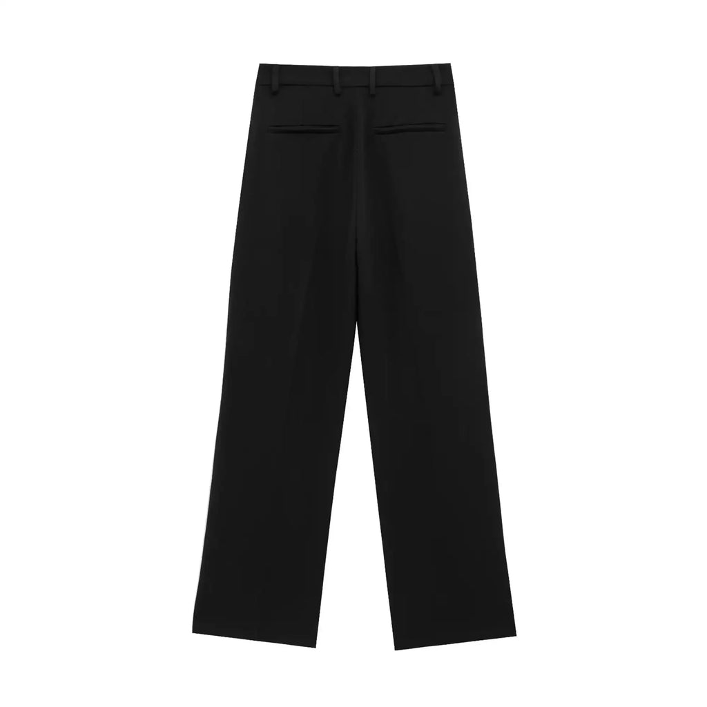 TFMLN Fashion Set For Women Summer 2025 New Slim Lapel Zipper Short Sleeve Coat Top Wide Leg Pants Two Piece Set Leisure Black