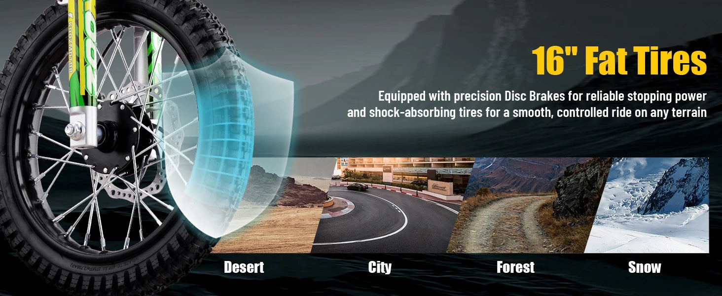 KOOZ HP112E 36V 1000W Electric Dirt Bike for Kids, 3 Speed Modes Teen Electric Motorcycle Up to 18 MPH & 15 Miles Long-Range