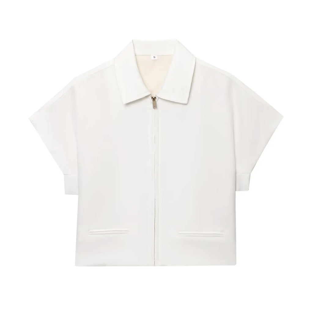 TFMLN Fashion Set For Women Summer 2025 New Slim Lapel Zipper Short Sleeve Coat Top Wide Leg Pants Two Piece Set Leisure Black