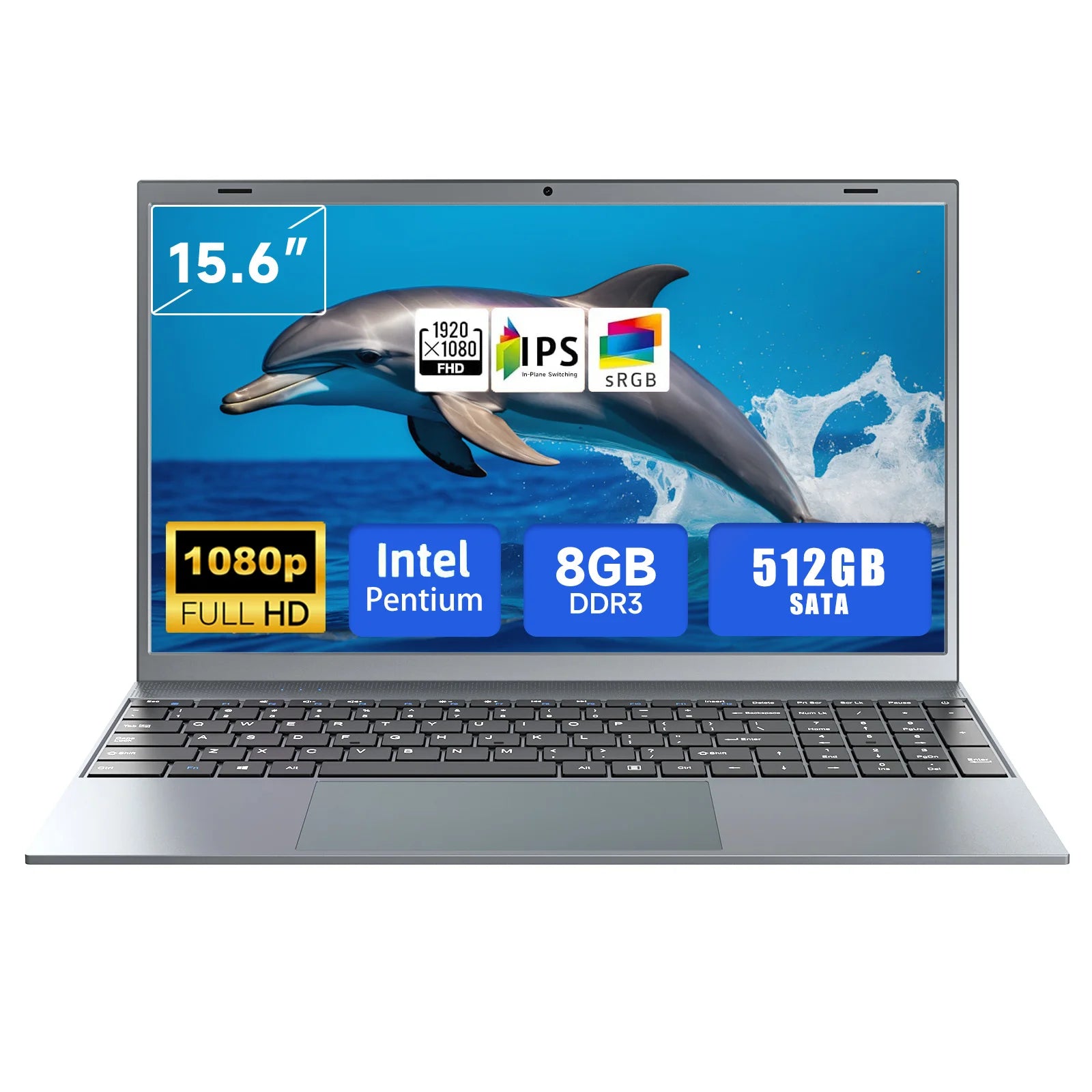 15.6″ Laptop — Intel Pentium J3710, 8GB DDR4, 256GB SSD, Full HD IPS, Windows 11, Wi-Fi + BT 5.0 (Dark Gray)