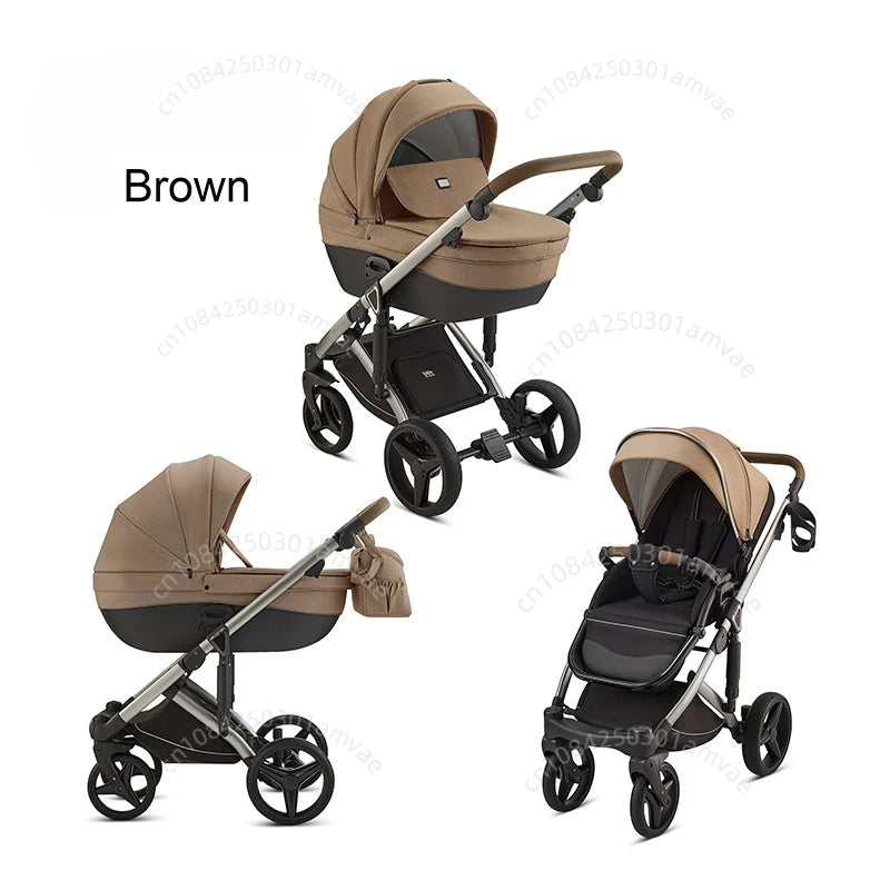 Deluxe Baby Stroller 2 in 1 High View Comfortable Baby Stroller Foldable Portable Travel Baby Carriage with Mother Bag
