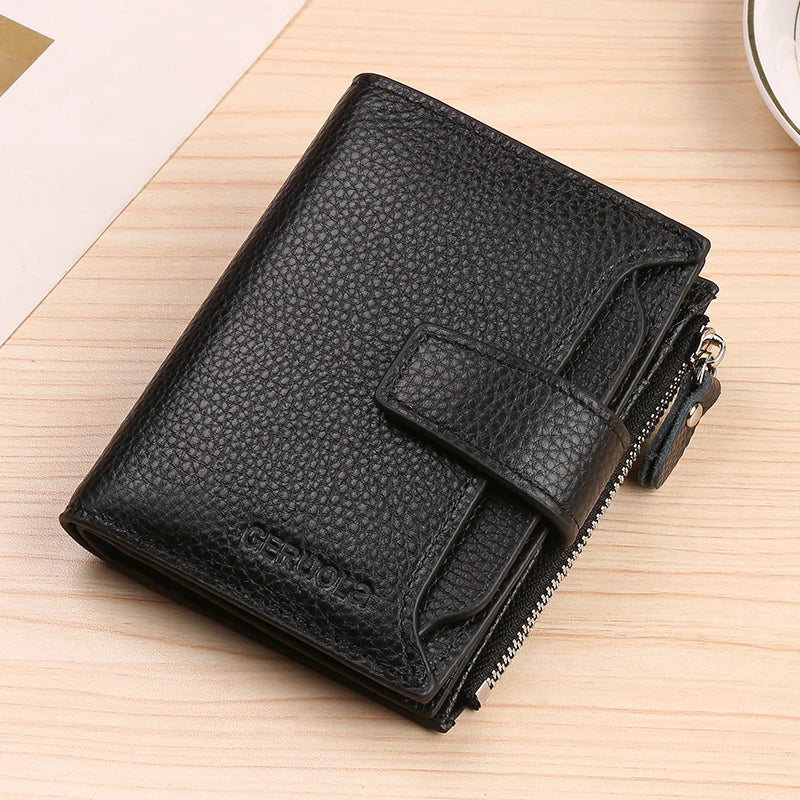 RFID anti-theft brush new three fold multi fold genuine leather cowhide wallet multifunctional anti tamper magnetic card bag sho