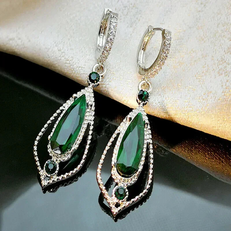 Green Crystal Drop Earrings | Elegant Zirconia Luxury Jewelry for Women