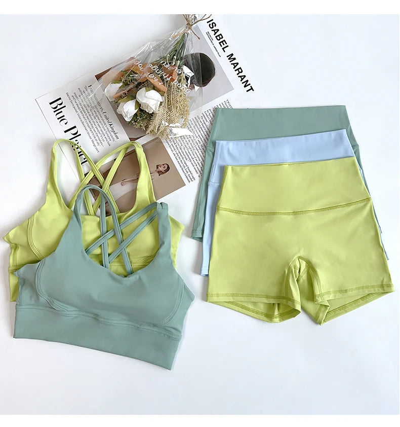 ZOCI 2-Piece Naked-Feel Yoga Set — Strappy Sports Bra & High-Waist Shorts for Women