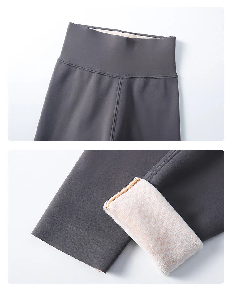 BIVIGAOS Snowflake Velvet Warm Sharkskin Leggings — Fleece-Lined High-Waist Winter Pants for Women