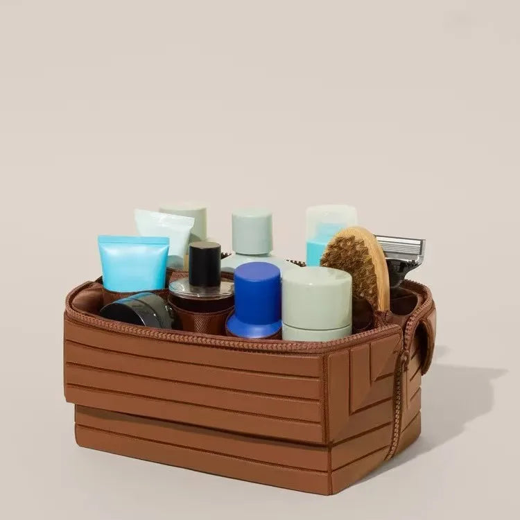 Striped 3D Makeup Bag – European-Style Waterproof Travel Handbag