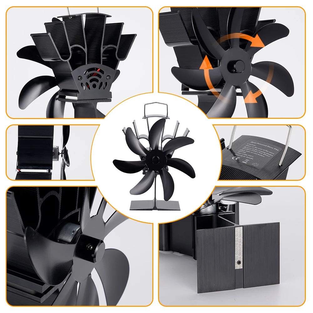 7 Blades Stove Fan Heat Powered Fireplace Fan Log Wood Burner Aluminum Alloy Eco-Fan Quiet Home Warm Efficient Heat Distribution