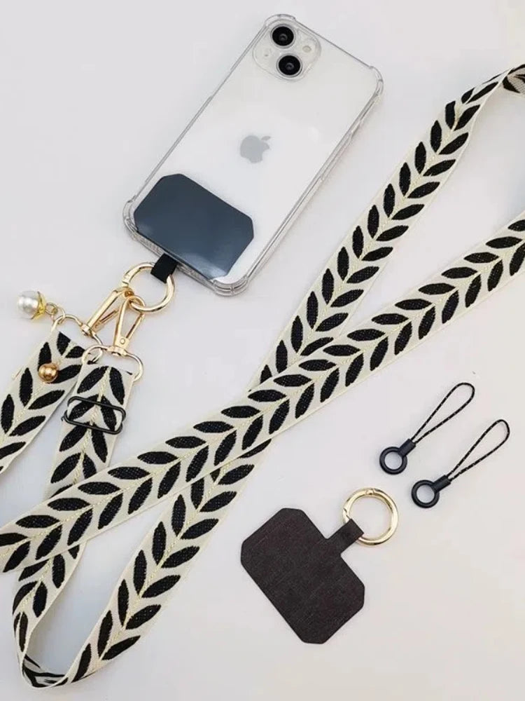 Long Mobile Phone Lanyard with Pearl Pendant Charm - Anti-Loss Strap Clip Two Small Ropes in Multiple Colors to Choose From