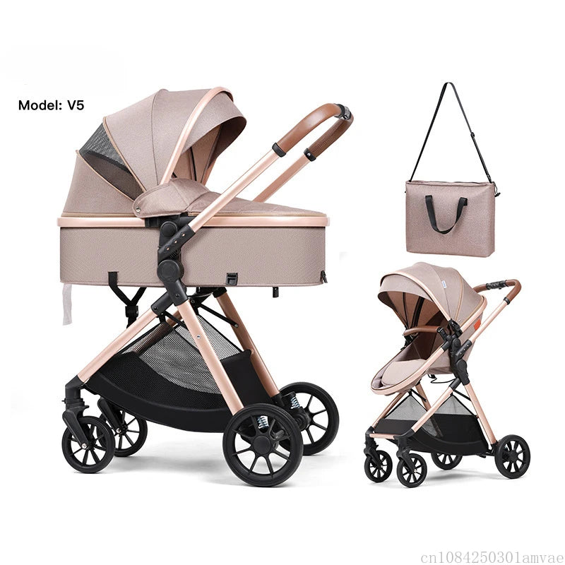2-in-1 Multifunctional High-Landscape Baby Stroller (Model V5) with Mommy Bag
