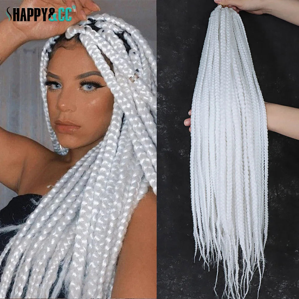 White Box Braids Crochet Hair 24 Inch Goddess 3X Box Braiding Hair Extensions Pre Looped #60 Synthetic Colored Braids for Women
