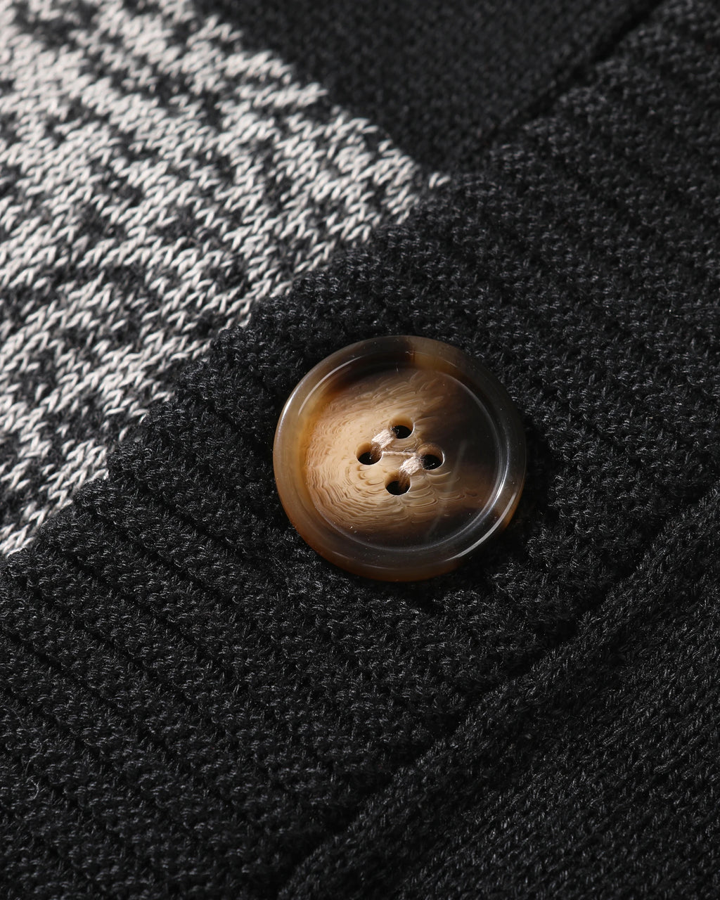 Men's Autumn and Winter Cardigan Sweater, Black-White-Gray Plaid Color Block, Casual and Versatile Knitted Jacket