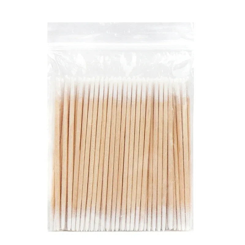 Disposable Ultra-small Double-end Wood Cotton Swab 100pcs Lint Free Micro Brushes Eyelash Extension Glue Removing Tools