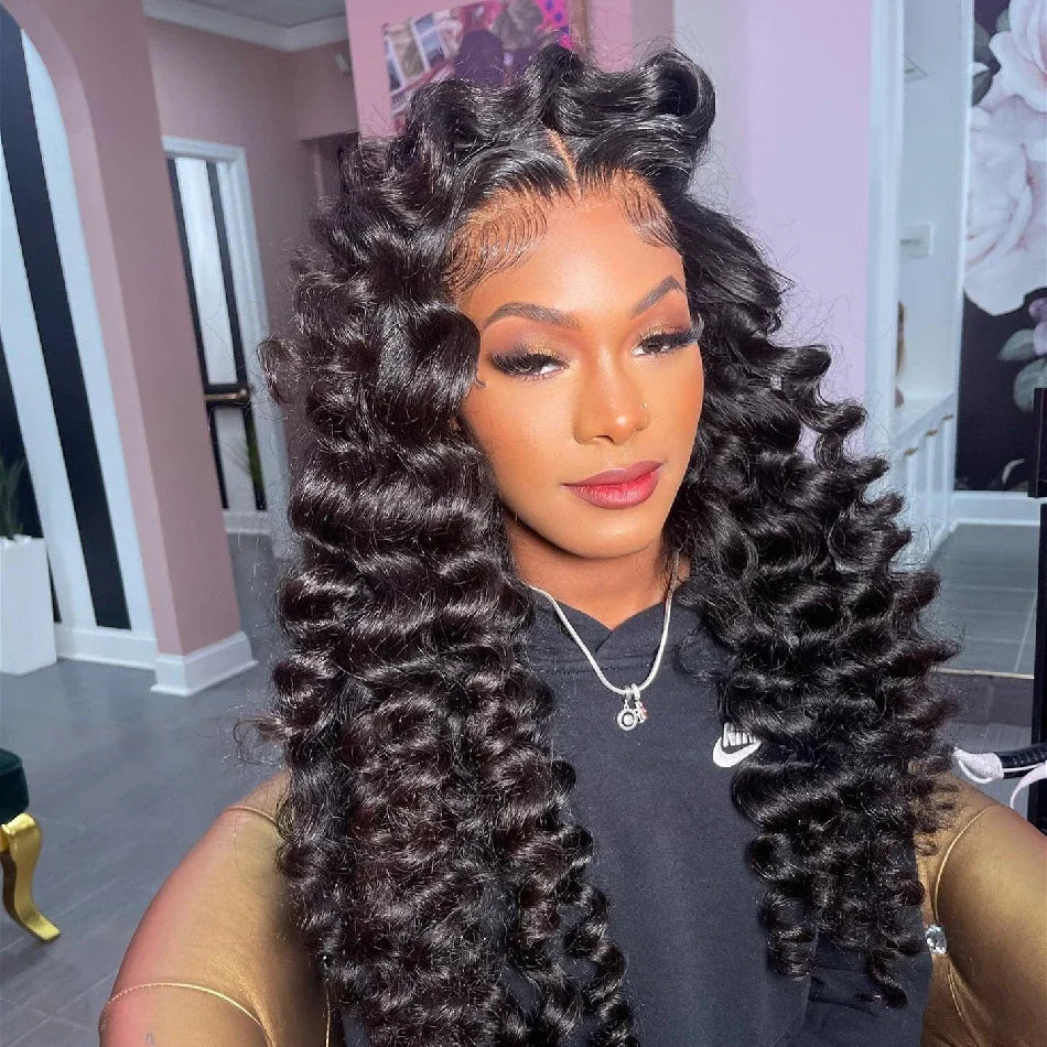 AMYTUD 30–40 Inch HD Lace Frontal Wig | Brazilian Loose Deep Wave Human Hair