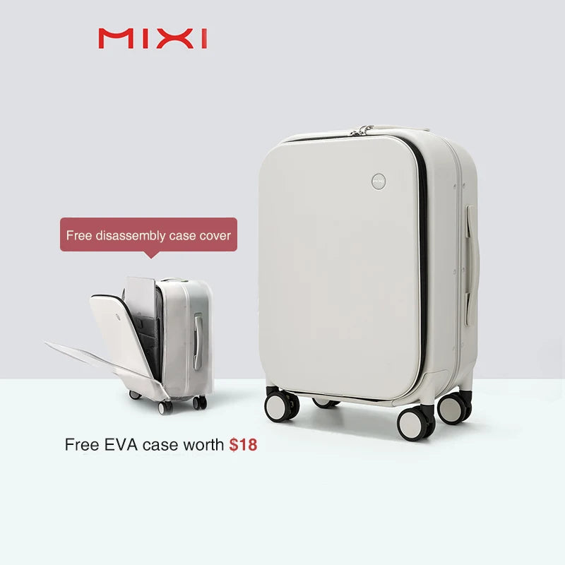 Mixi M9260 Aluminum-Frame PC Carry-On | Full-Front Quick Access, TSA Lock, 8 Spinner Wheels (18/20/24″)